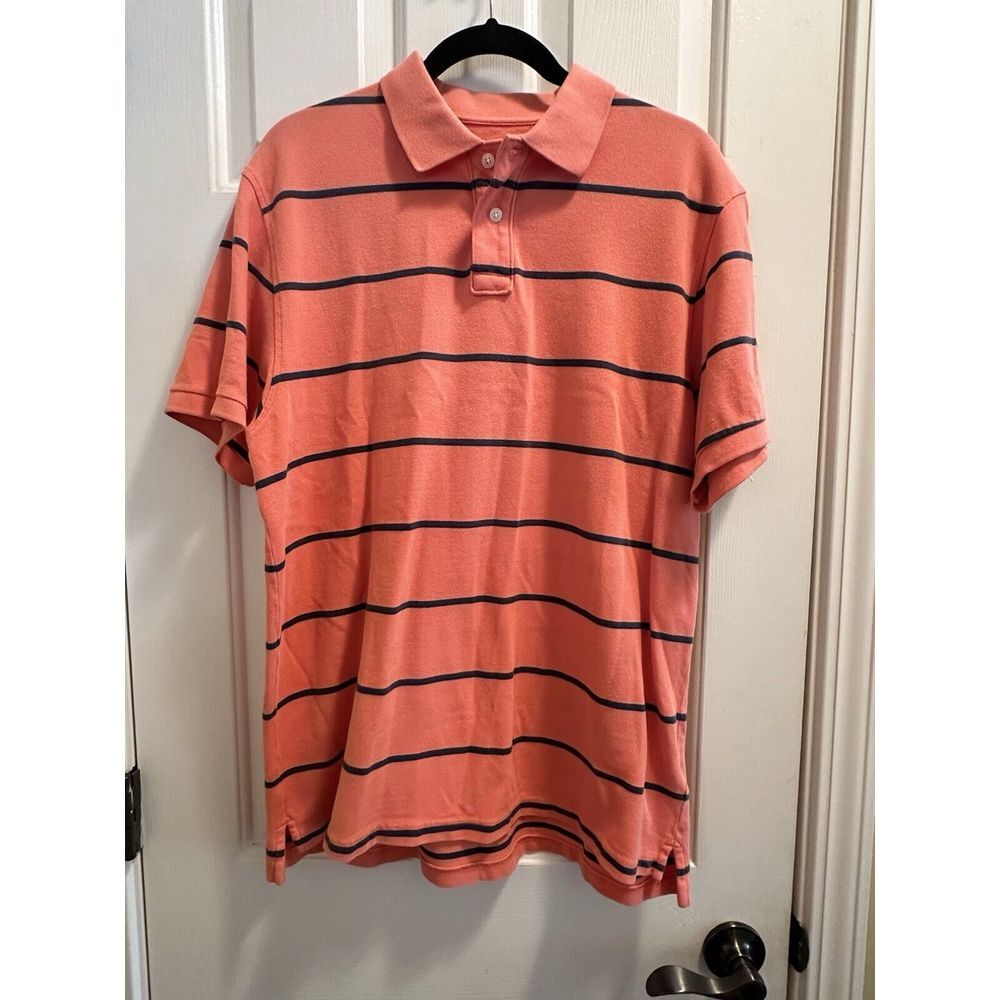J Crew Polo Shirt Size Adult XL‎ Orange/Blue Striped Polo Mens